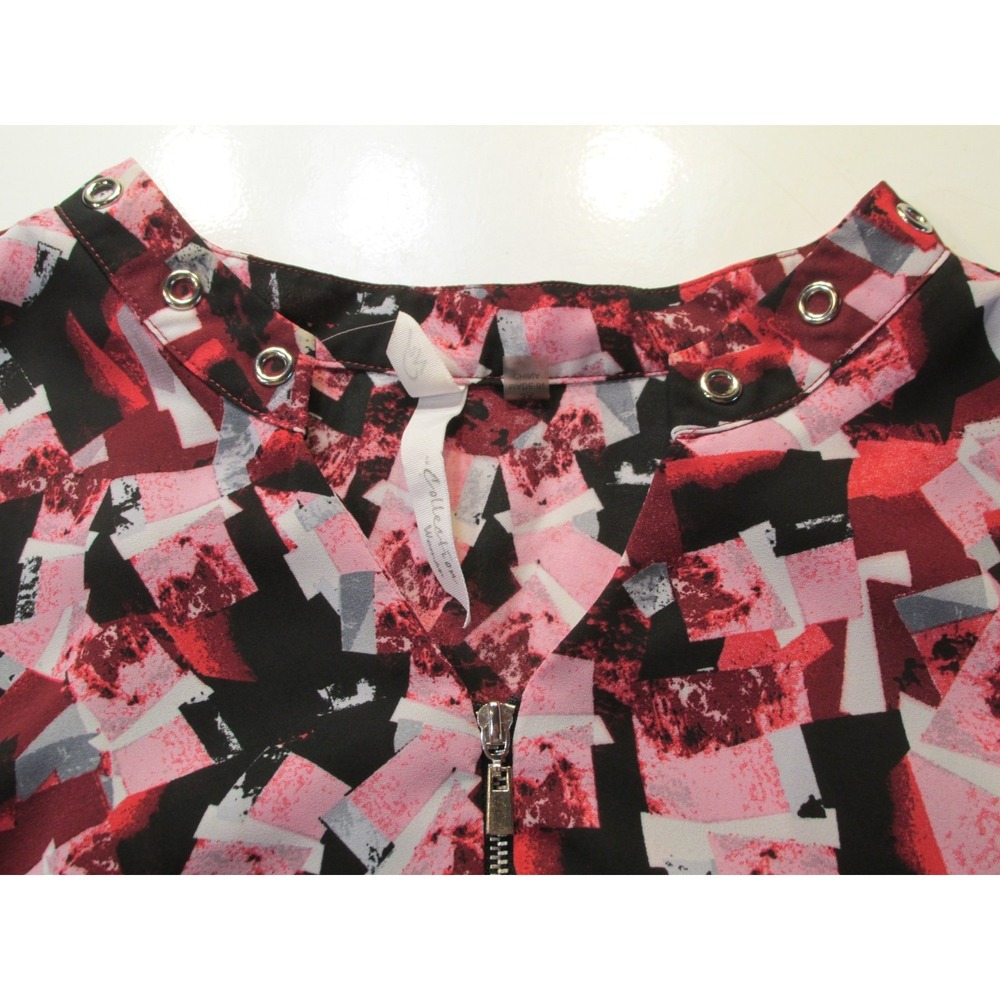 NY Collection Tunic Blouse Womens 3X Plus Pink Black Geometric Zip V-Neck Top - Picture 5 of 11